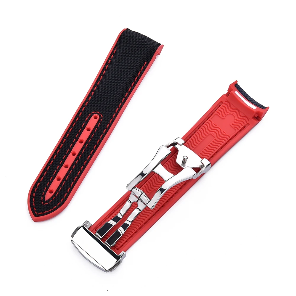 JUELONG 20mm Folding Buckle Diving  Rubber Wrist Band Curved End Watch Strap For Planet Ocean Diver 300