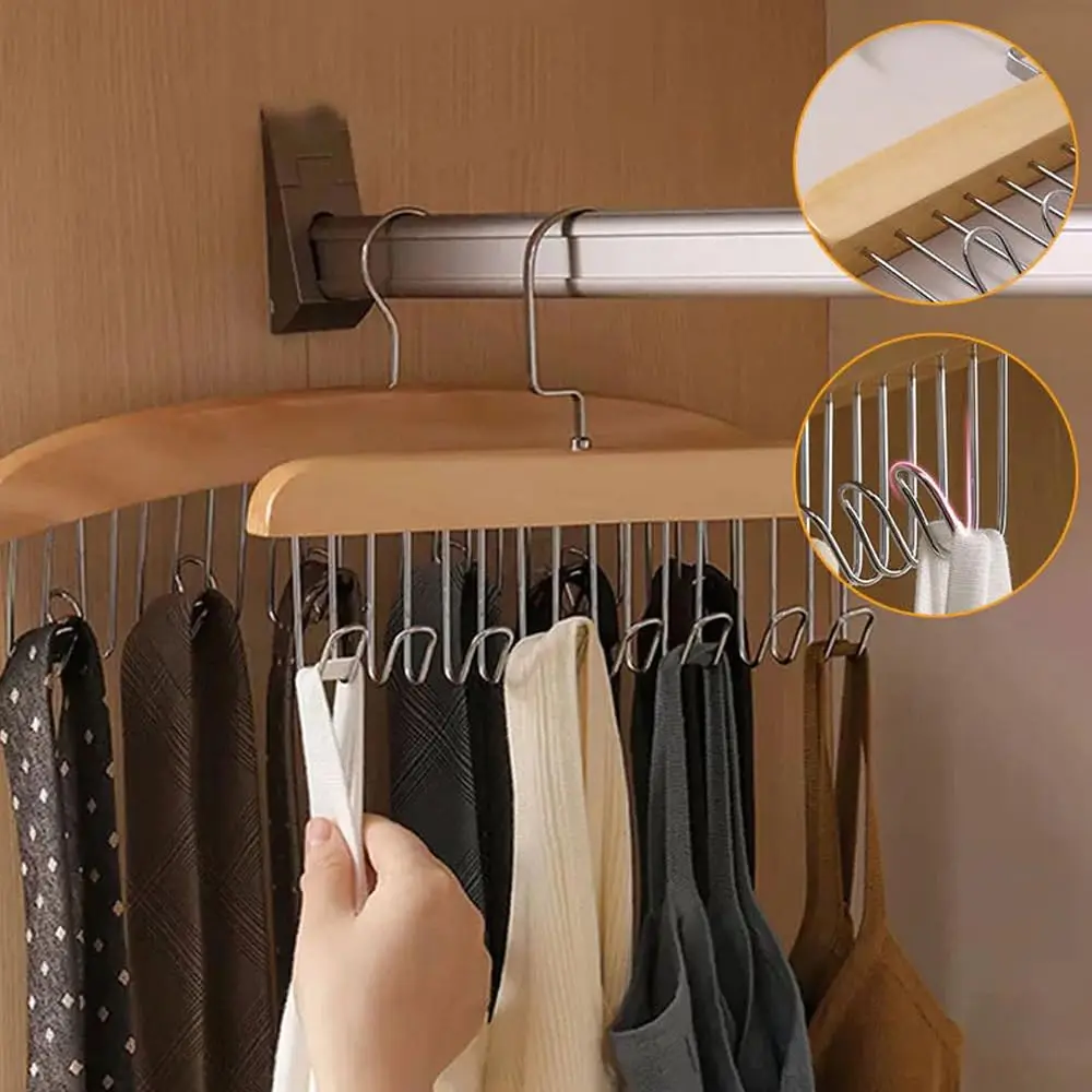 8 Hooks Solid Wood Sling Hanger Anti Slip Tie Belt Hanger For Closets Storage