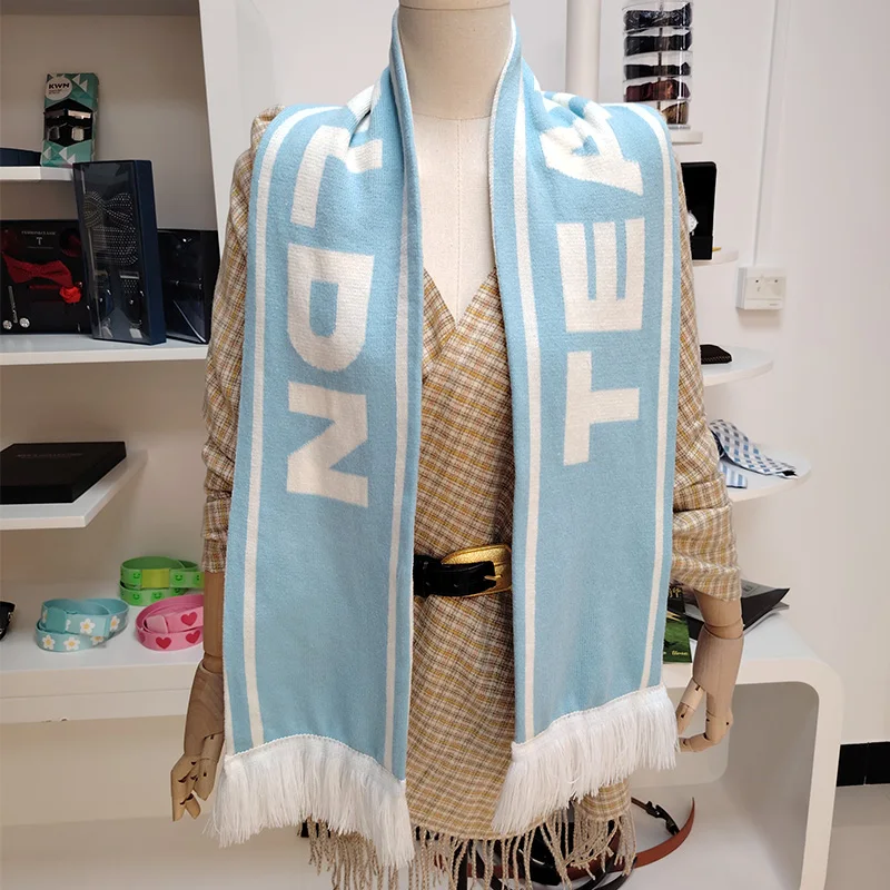 Custom Winter Acrylic Jacquard Knitted Scarves Fashion Soccer Football Fan Scarf