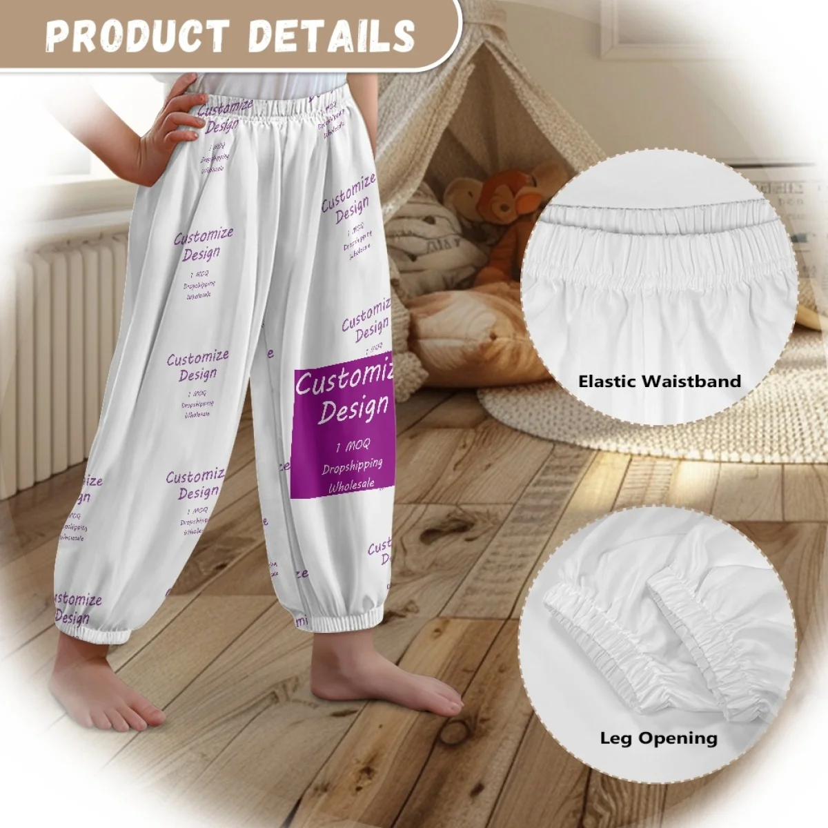 New Baggy Sweatpants Custom Print on Demand Sportswear Dropshipping Unisex Wide Leg Jogger Pants with Elastic Waistband for Kids