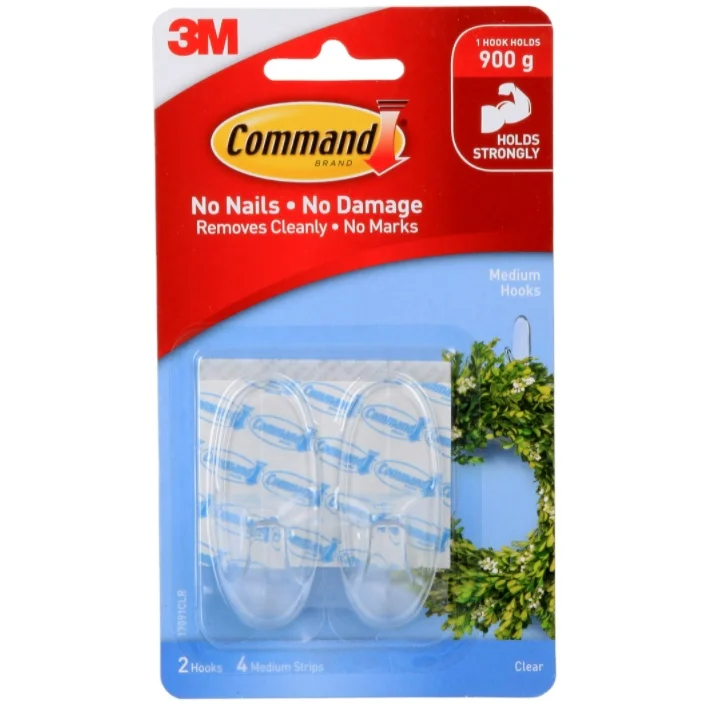 Command Clear Hooks Medium, command clear strips 2-Hooks/Pack, Organize Damage-Free Command Transparent hook