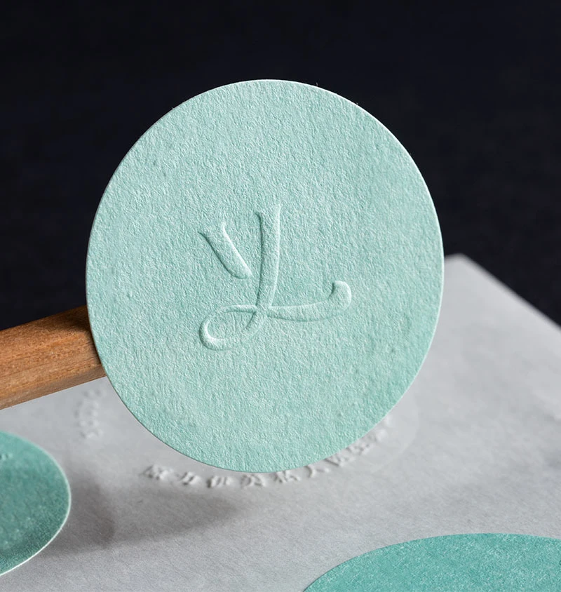 Custom Green Matte Embossed Sticker Texture Paper Self-Adhesive Stickers Label Envelope Seal Stickers