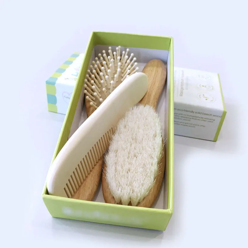High Quality Natural Soft Goat Bristles Wood Baby Hair Extension Brush Newborn Wooden Baby Brush and Comb