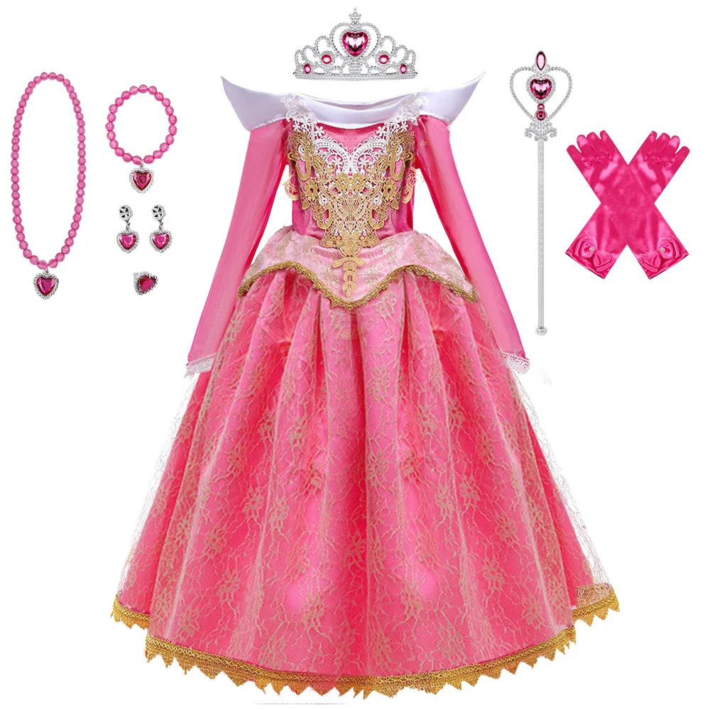 Girls Sleeping Beauty Costume Aurora Princess Dress Up Clothes Cosplay Birthday Halloween Outfit