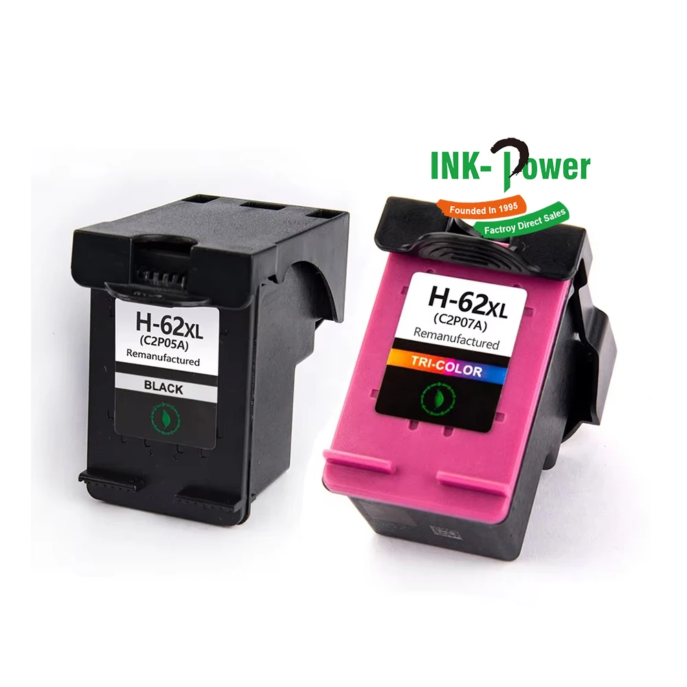 INK-POWER 62XL 62 Premium Color Remanufactured Inkjet Ink Cartridge for HP62 HP62XL HP ENVY 5540 5640 Officejet 5740 Printer