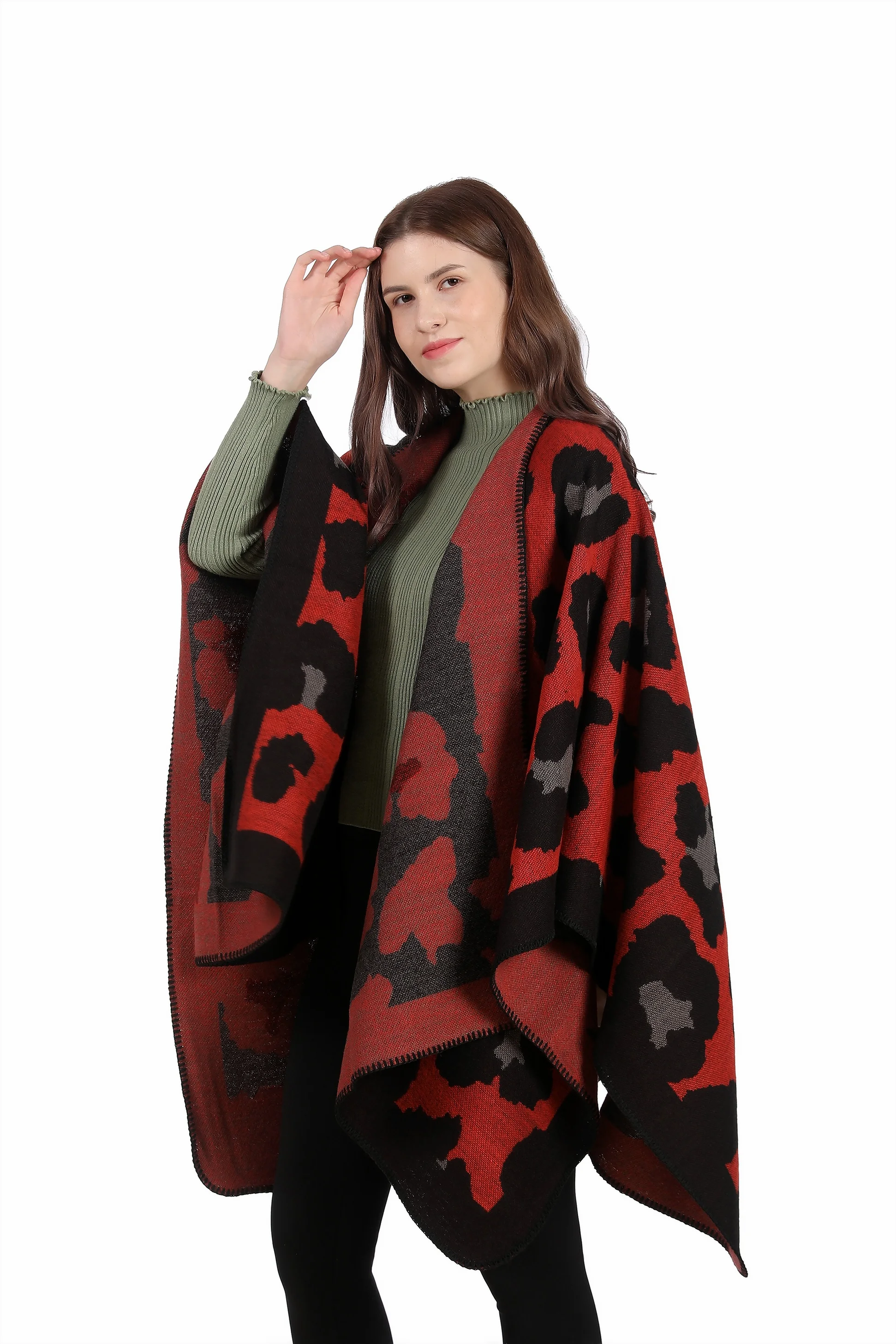 New Arrival Share Women Spanish Warm Poncho With Jacquard Soft Women Poncho Cape Wrap Shawl