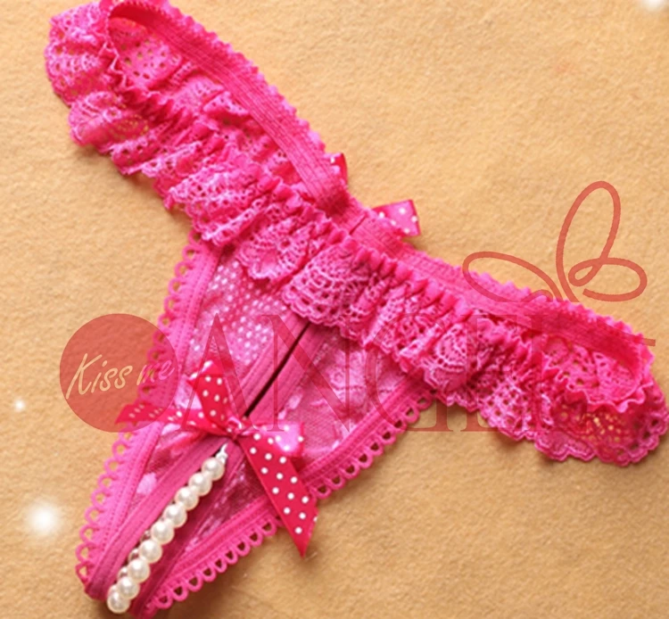 KISS ME ANGEL sexy women glamorous boudoir lover underwear seductive pearl open thong bow T pants
