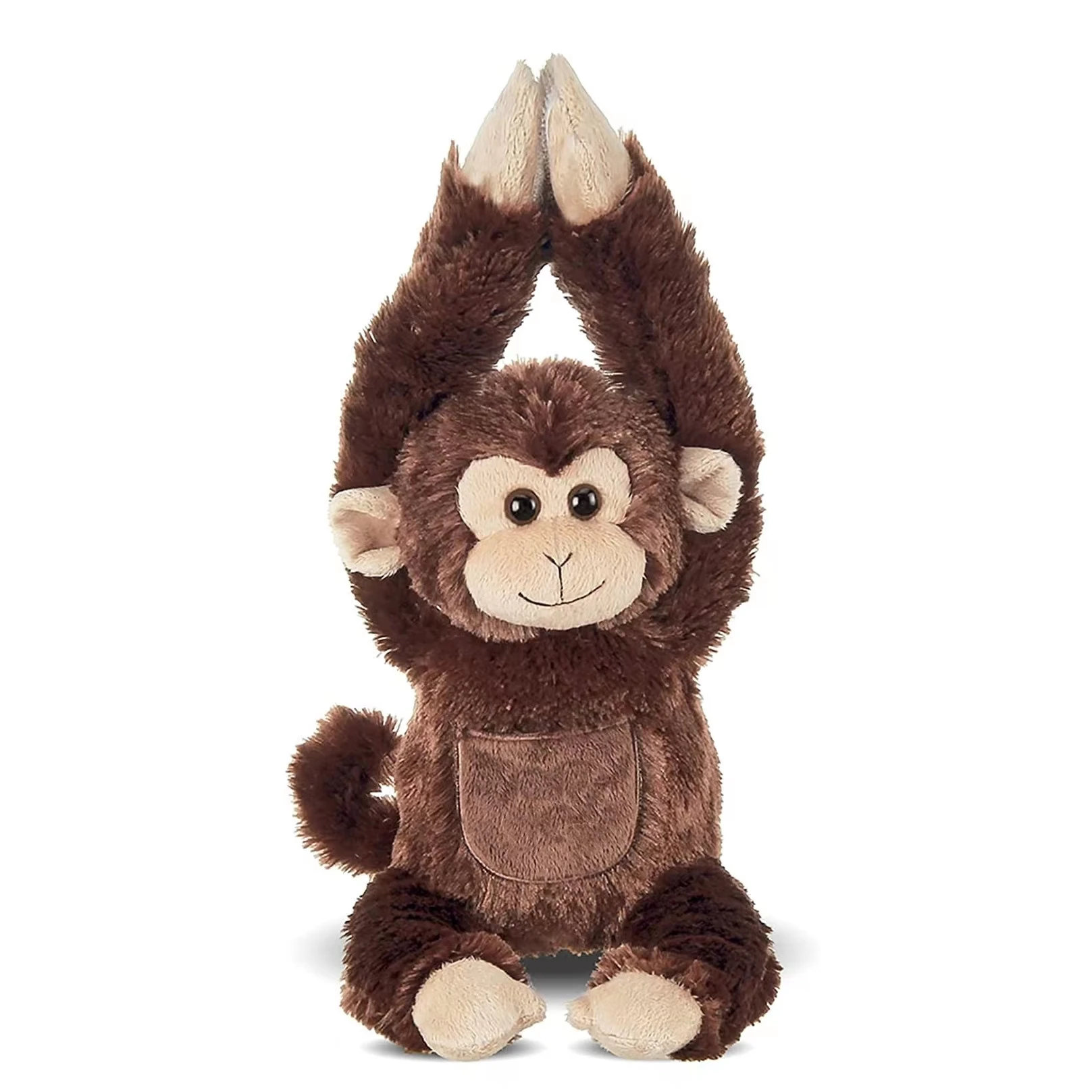 Customized any size brown soft monkey doll with small pocket stuffed animal toy plush monkey OEM design professional factory
