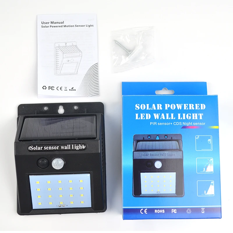 Недорогой водонепроницаемый настенный светильник IP65 на солнечной батарее, наружный светильник с датчиком движения для лестницы