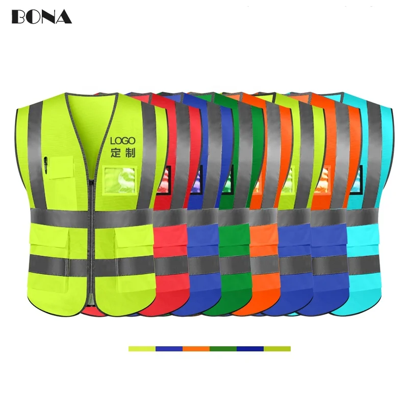 Hi Vis yellow black green orange red blue reflective construction security safety vest workwear jacket