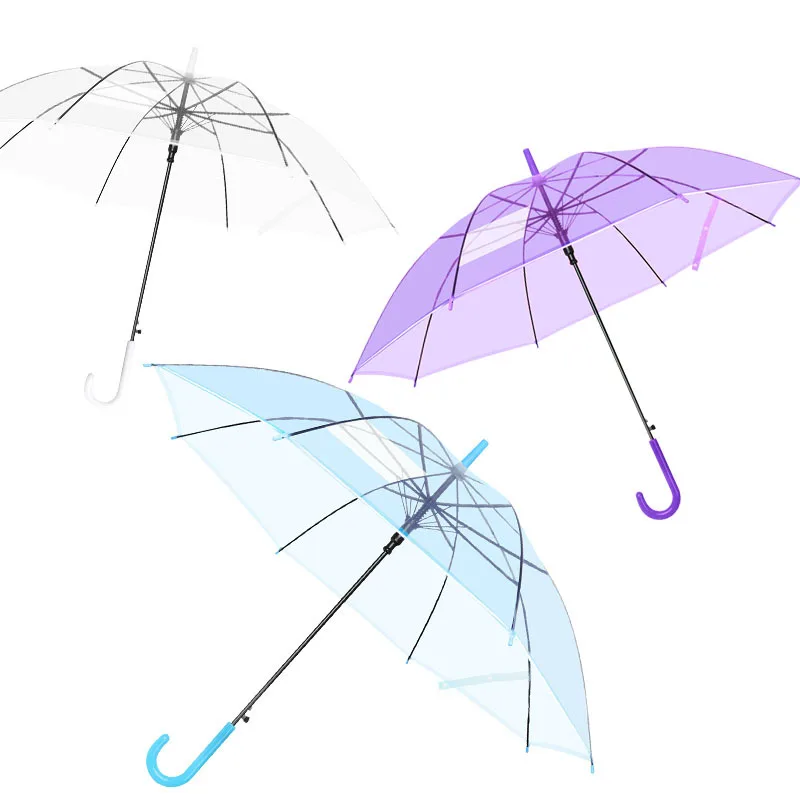 Wholesale windproof straight colorful clear adult PVC POE transparent clear umbrella custom