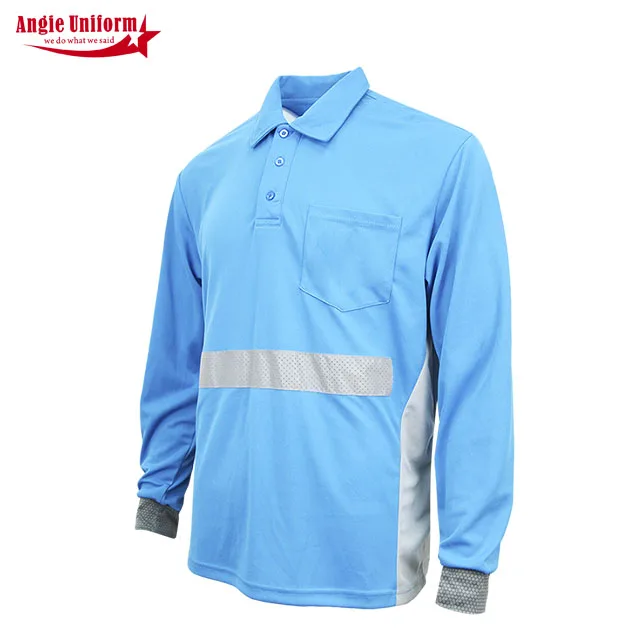 custom logo Long Anti-Wrinkle Cotton polo hi vis police safety t-shirt print workwear construction blue reflective shirt