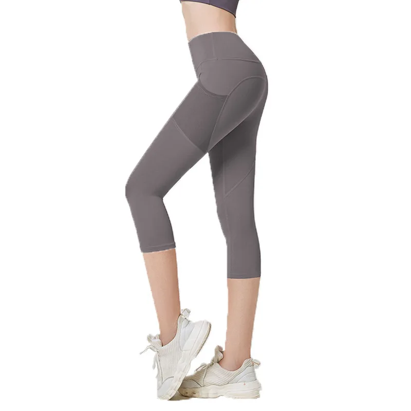 3/4 Length Gym Tights High Crossover Waist Gym Yoga Leggings for Women Quick-Drying  Cycling Short Pants Fitness