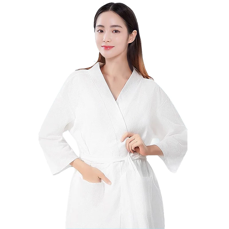 Wholesale Disposable Men Women Robe Shower Bath Robe for Travel 100% Cotton Adults Hotel Business Trip Disposable Bathrobes