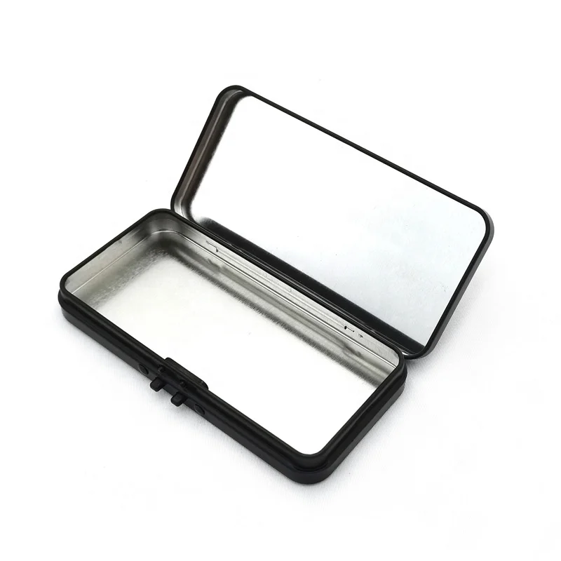 Customized mini rectangular anti child lock tin box Drug tin box Anti child open tin box