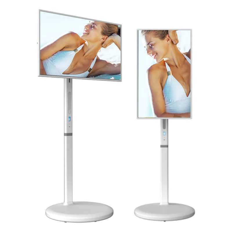 32 Inch Mobile Tv Android 11 White Smart Movable Tv Screens 27 32 Inch Stand Follow By Me Portable Touch Screen Tv