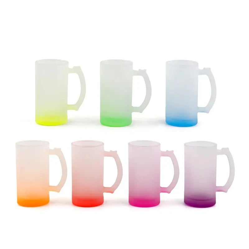 16oz colorful Sublimation Glass Frosted Beer Mug with Handle