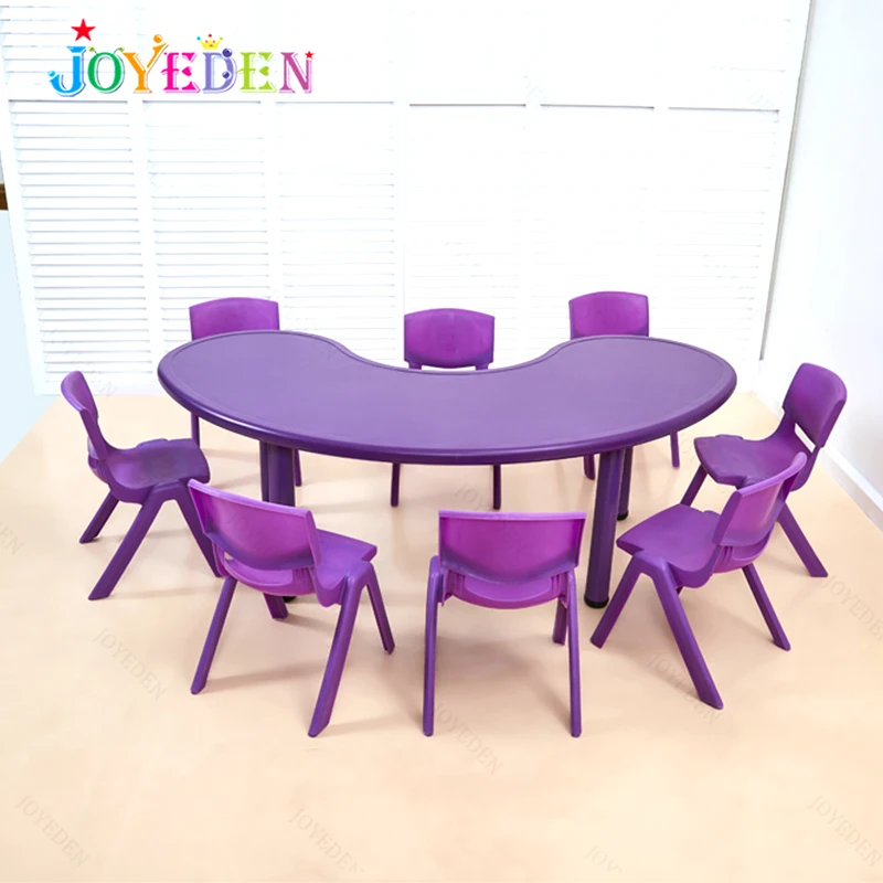 Guangzhou Joyeden moon shape Plastic kids study table with chair set school furniture for learning