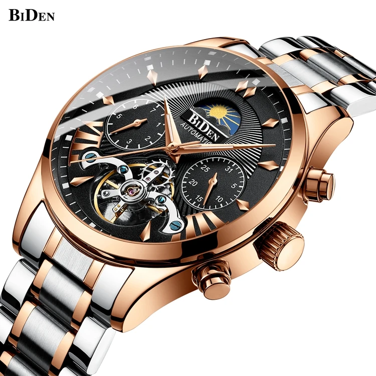 BIDEN 0189 Watch Men Automatic Luxury Mechanical Men Wristwatch Designer Stainless Steel Men Watches