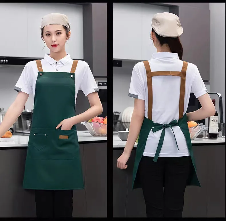 Custom Apron High Quality Pinafore Green Chef Apron Customized Restaurant Logo Waterproof Apron