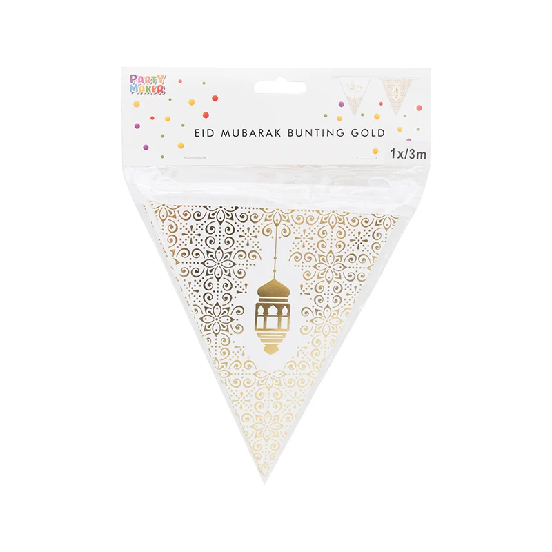 
608230 EID Mubarak white Banner Triangle Flag bunting Muslim celebration fiesta event decoration Islamic style party supplies 