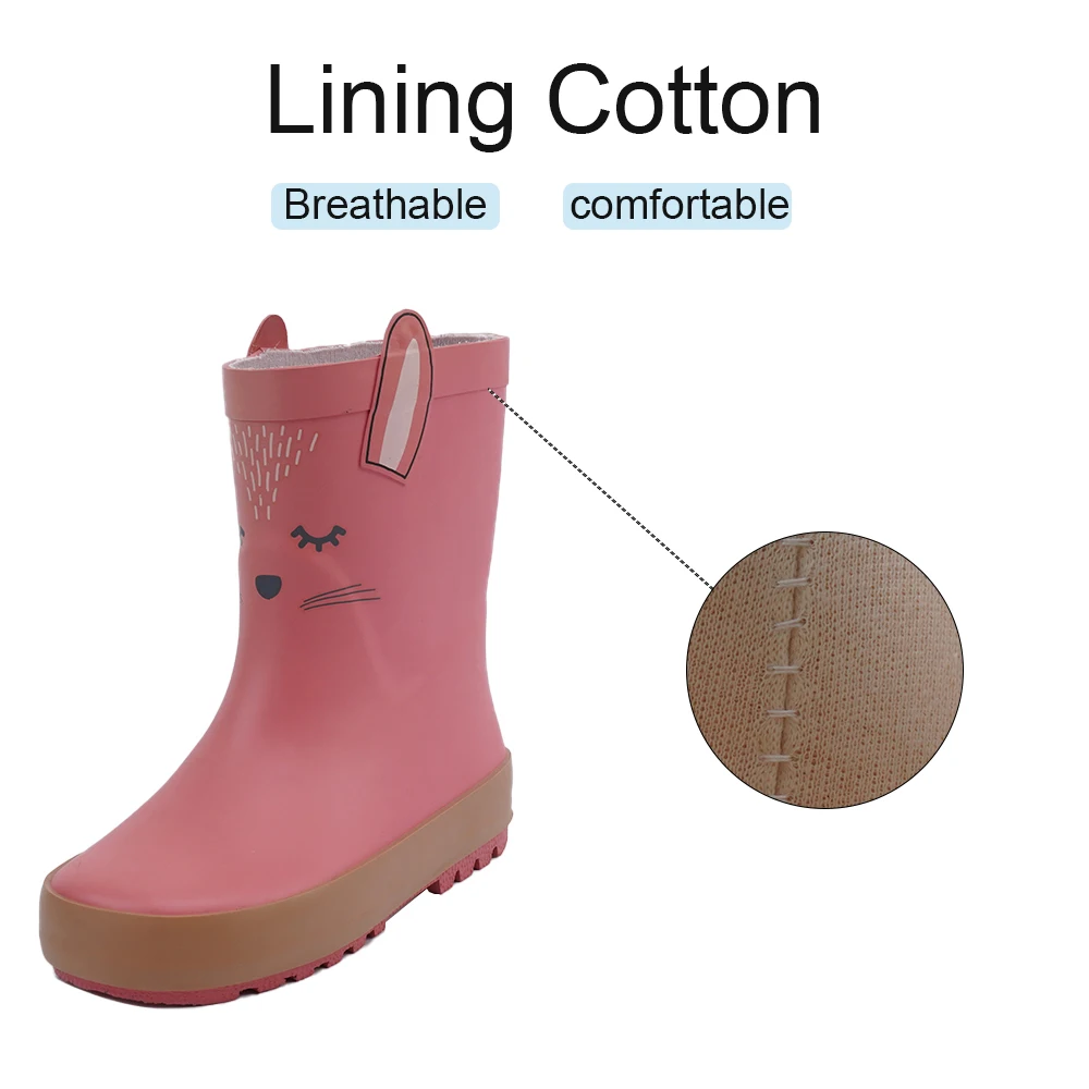 Best Sale Classy Durable Matte Ear Model Three-dimensional Tiles Cat Girl Baby Kid Child Rain Boots Waterproof