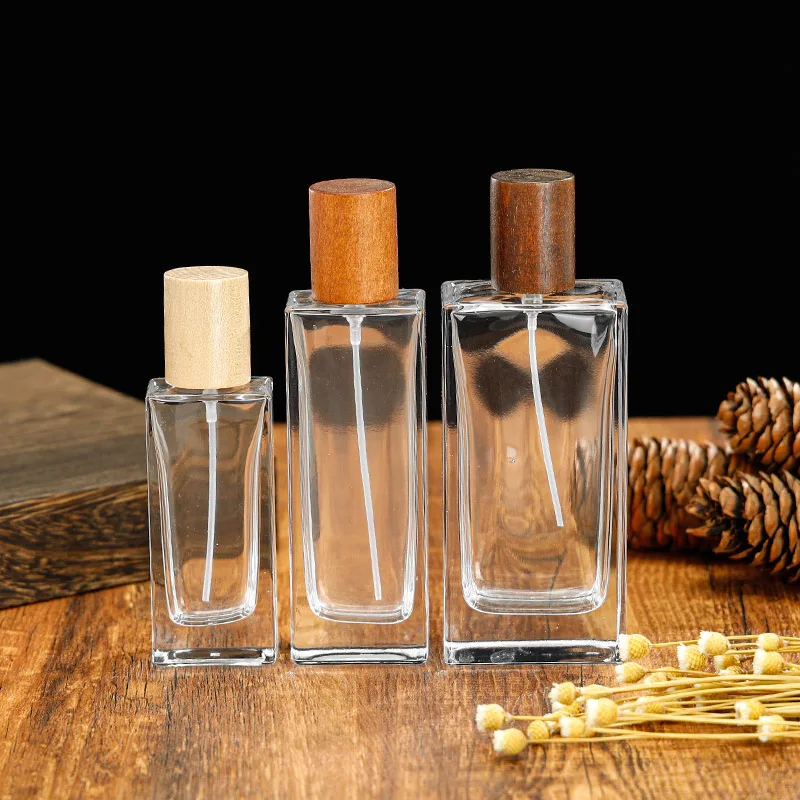 Custom Luxury Refillable Cosmetic Packaging Glass Bottle with Box 30ml50ml100ml Square Transparent Spray Perfume Bottle