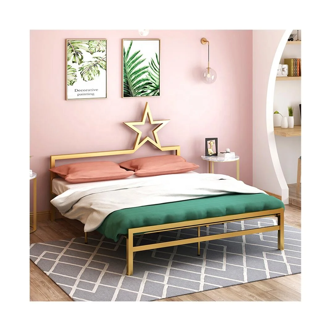 
 Web Celebrity Home Stay Factory Supply Wholesale Promotional Cheap Queen Size Double Metal Bed Frame  