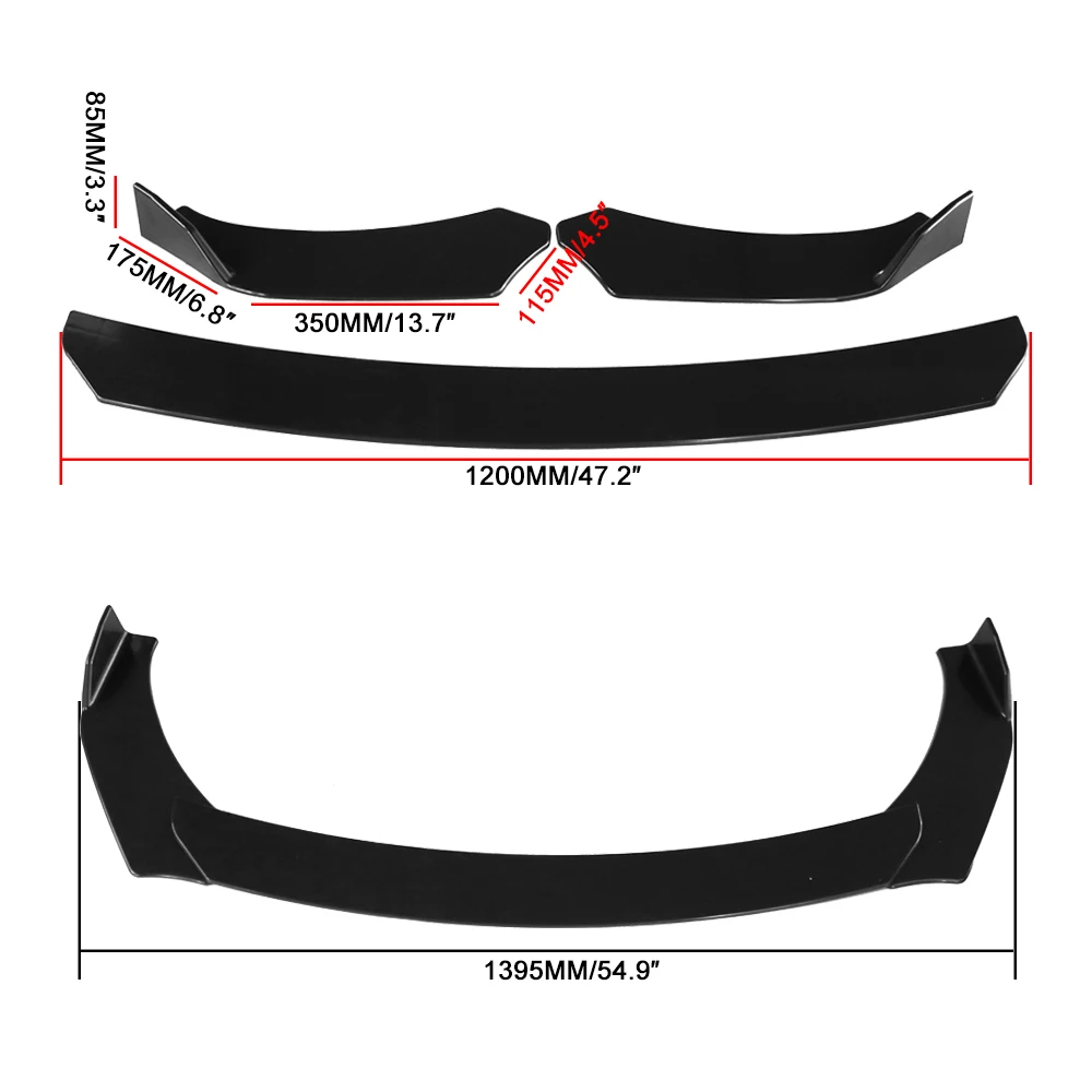 ABS car shovel black three-section universal spoiler front bumper universal front bumper lip
