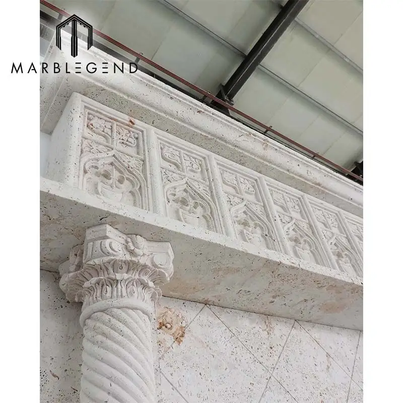 High quality wholesale hand carved natural stone classical white marble mantel fireplace surround