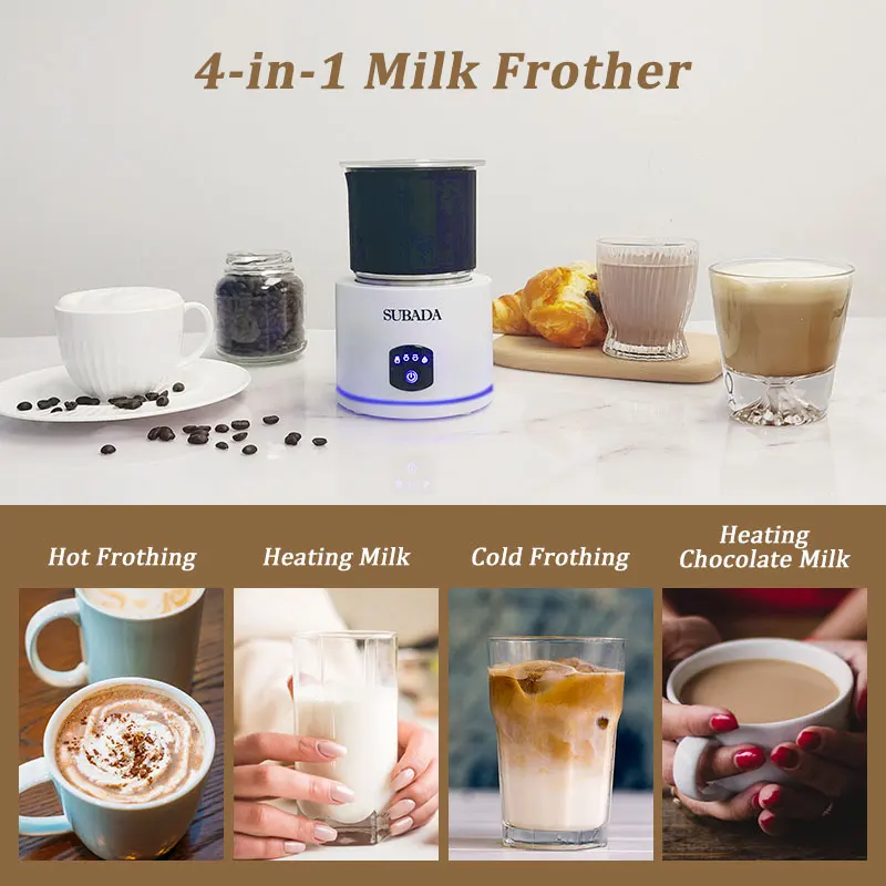 Dropshipping 4-in-1 Milk Frother with Dishwasher Safe Milk Jug Hot/Cold Foaming Hot Chocolate Milk Foamer Handhold