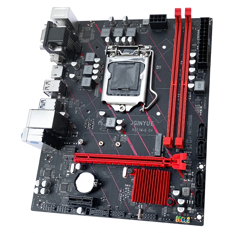 JGINYUE H311M-G D4 LGA1151 Motherboard, DDR4 2666MHz Dual Channel, 32GB Max, 6 USB 3.0, 4 SATA 3.0, PCI-E x16, VGA, DVI