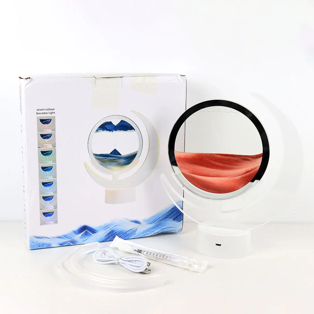 Acrylic 3D Moving Sand Painting Lamp,USB Colorful Advanced Decorative Glass Quicksand Art Desk Lamp