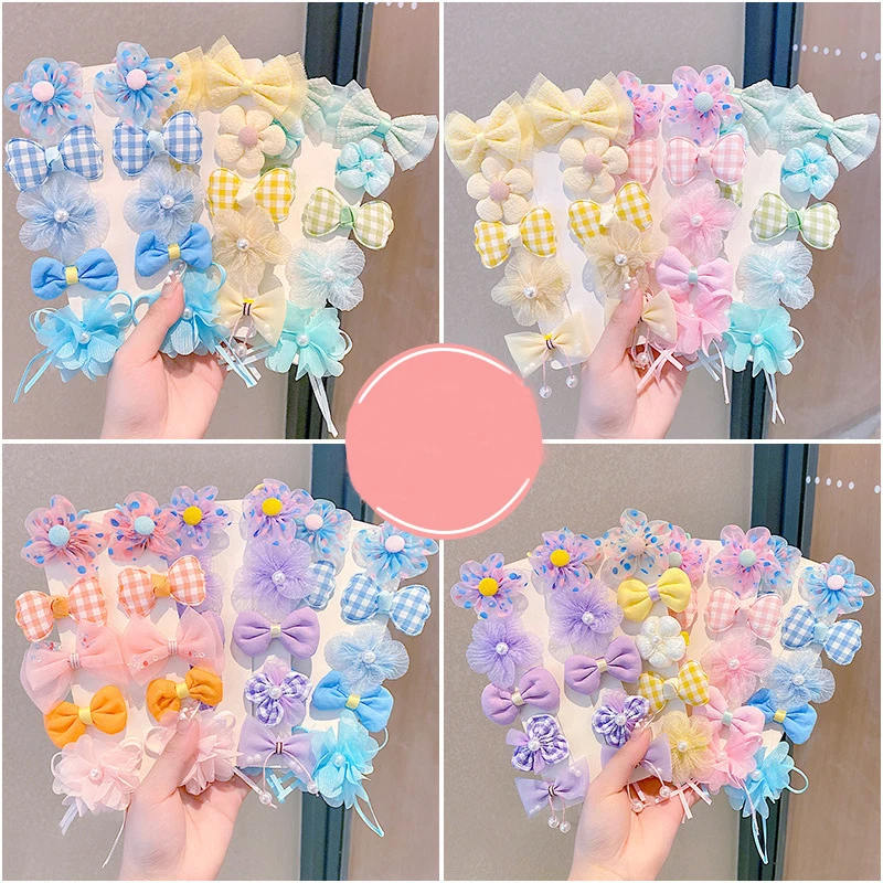 Cute Lace Bow Flower Hair Clip Fabric Hair Tie for Kids Decorate Hair Accessories Set Gift Set