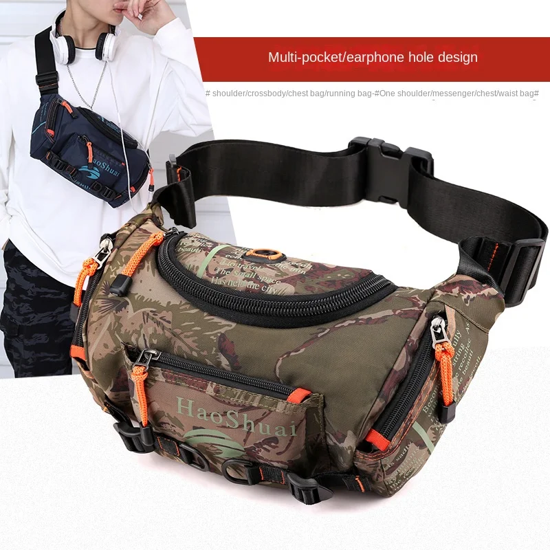 Sports Tactical Fashion Headphone Jack Chest Bag Waterproof Large Capacity Nylon Crossbody Bag Men Messenger Sling Bag For Men