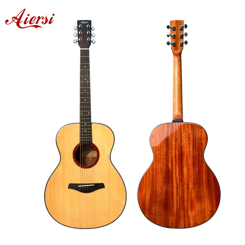 Aiersi factory made glossy acoustic guitar Solid Sitka Spruce top mahogany Body OM/Dreadnought good quality OEM ODM