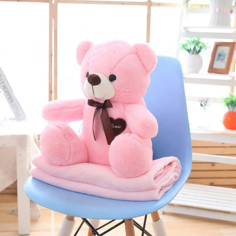 2 in 1  Fleece Plush Pink Teddy Bear Baby Blanket Cartoon flannel fleece pillow blanket Stuffed Animal Soft Toy Kids Blanket
