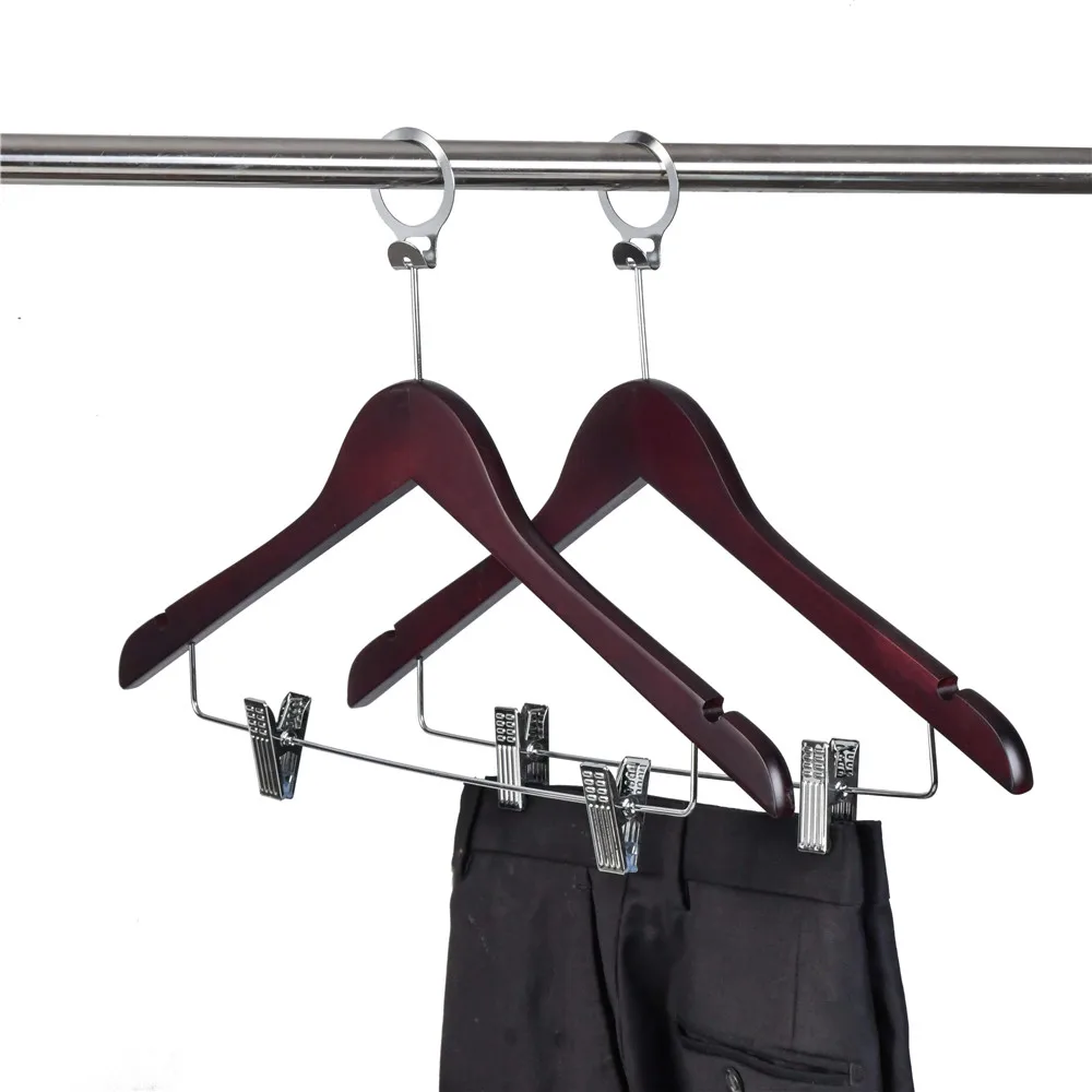 Jason Factory Anti-thief Natural Wooden Hotel Hangers with Metal Clips