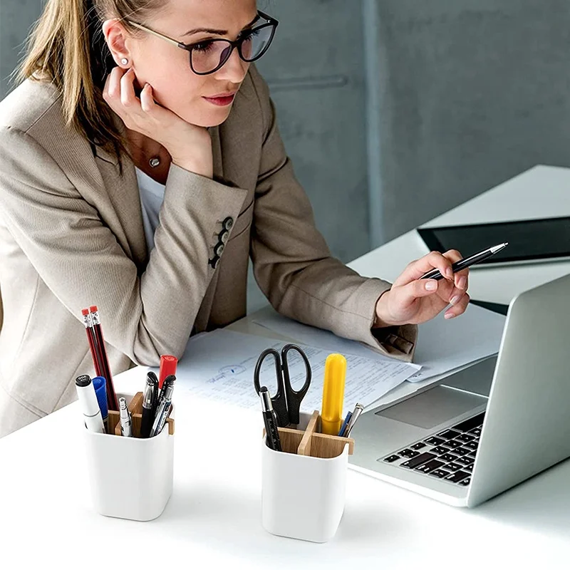 Многофункциональный настольный держатель для карандашей из натурального бамбука, коробка для хранения, чашка для офисных маркеров, ручек