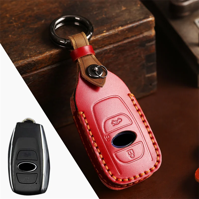 For Subaru Forester Outback Leather Car Keychain 3 4 Buttons Key Holder Bag Pouch Wallet Cover Cases Accessory
