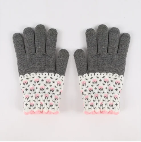 Custom Knitted Gloves for Winter Acrylic Thick Jacquard Women Gloves