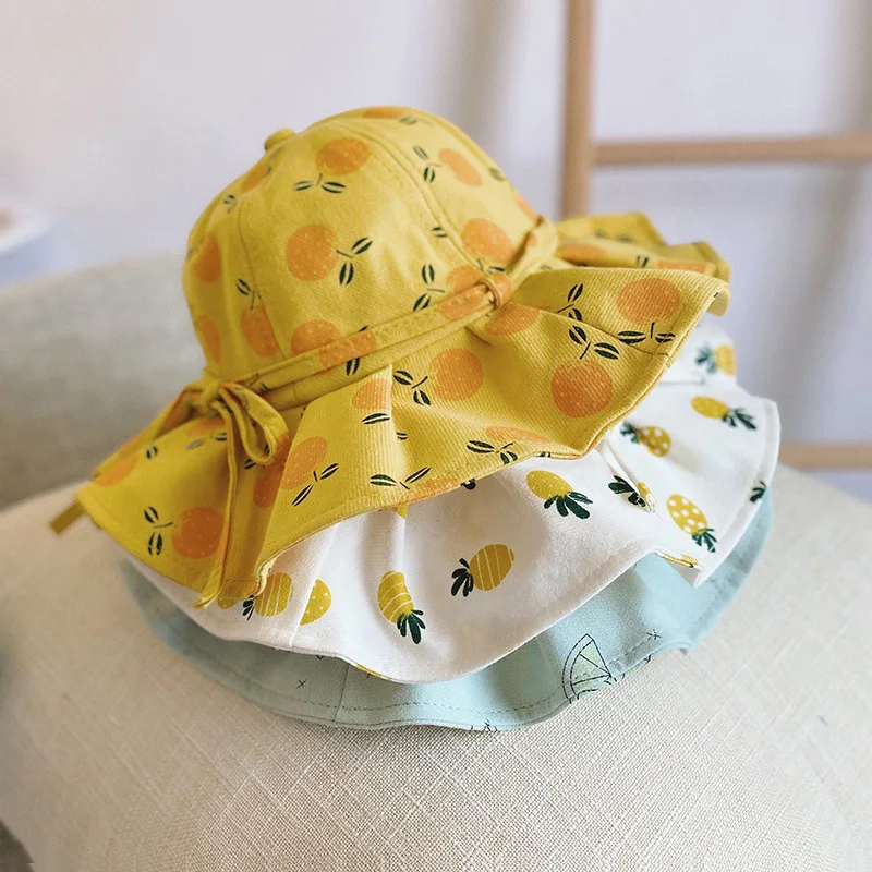 Лидер продаж от производителя, модные летние шапочки из 100% хлопка с фруктовым принтом для малышей