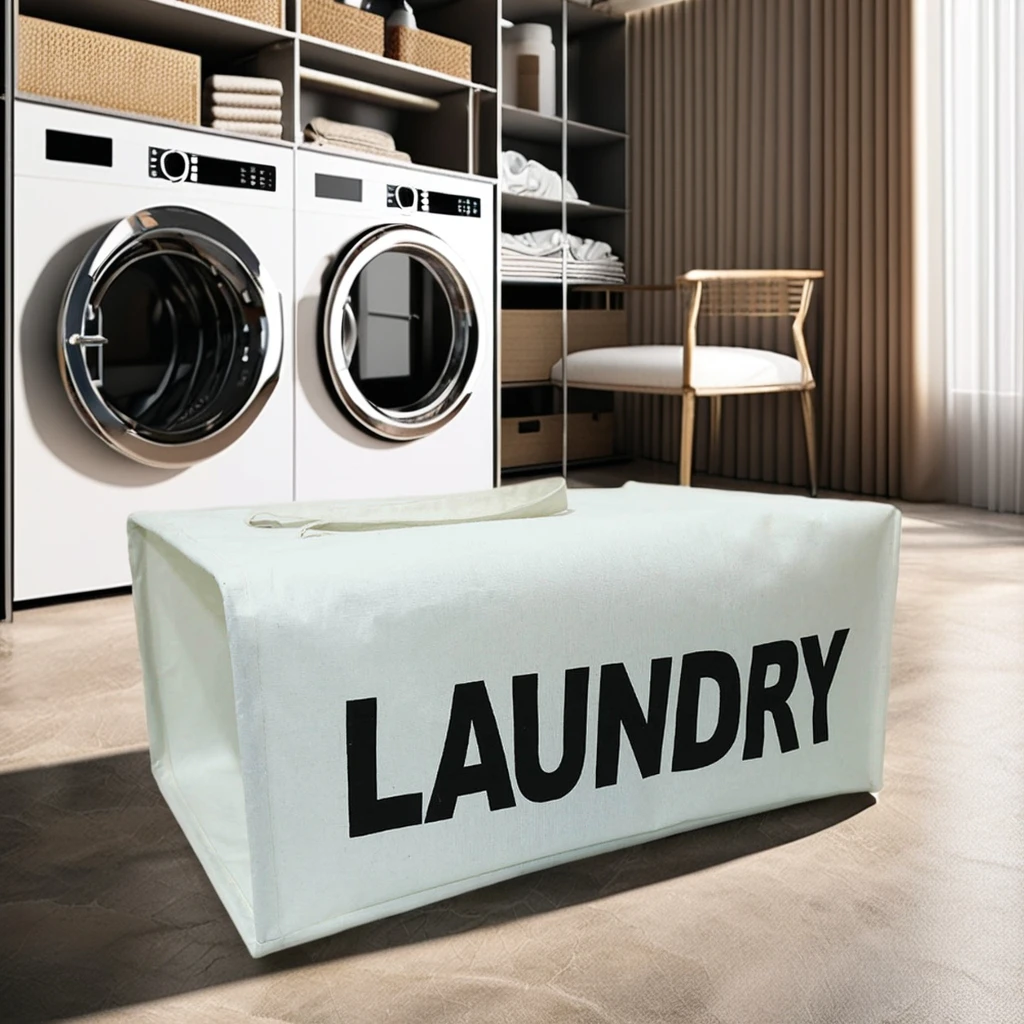 Custom Cotton Linen Dirty Clothes Organizer Bin Foldable Canvas Vertical Laundry Basket With Handles for Laundry Room