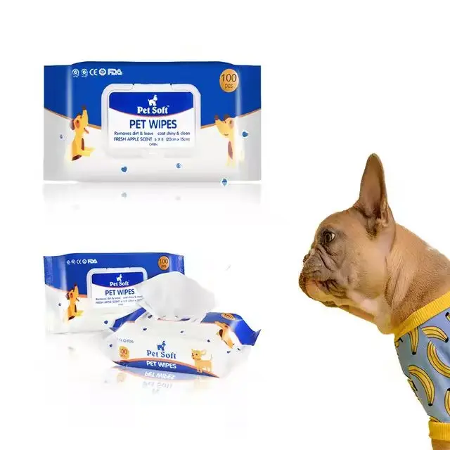 Pet soft 100pcs High quality pet grooming wipes for cats and dogs with large sheet size low MOQ pet hygiene product