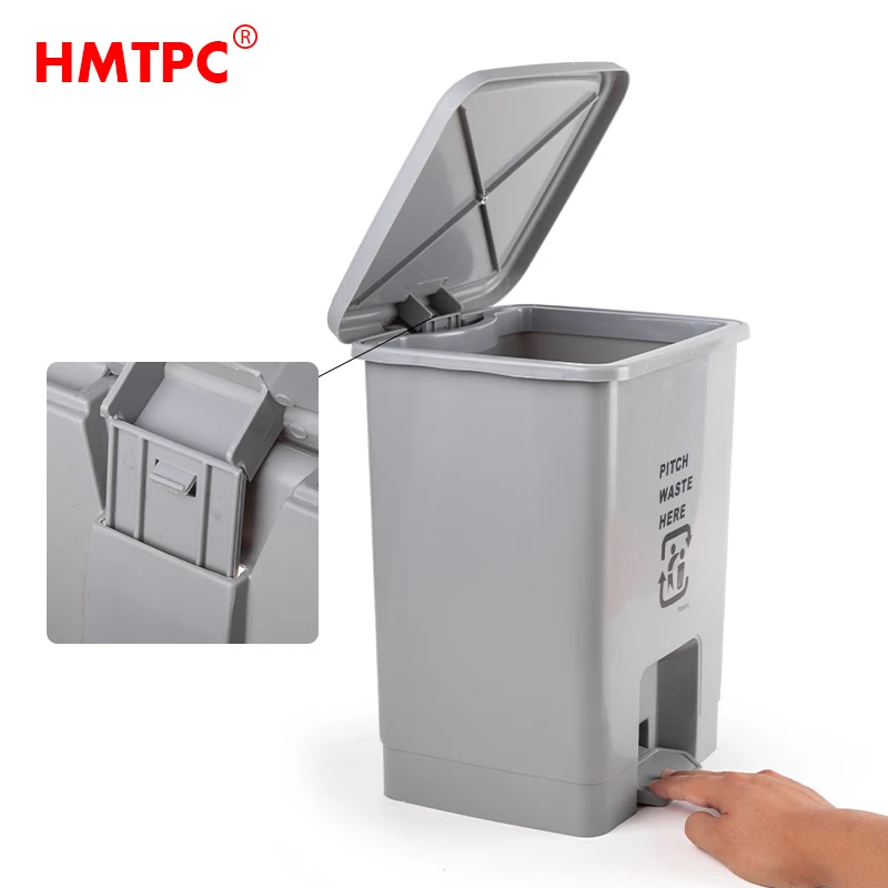 Small Size Indoor Gray 15L Foot Pedal Trash Can PP Waste Bin Plastic Storage Box and Trash Can for Bathroom and Kitchen