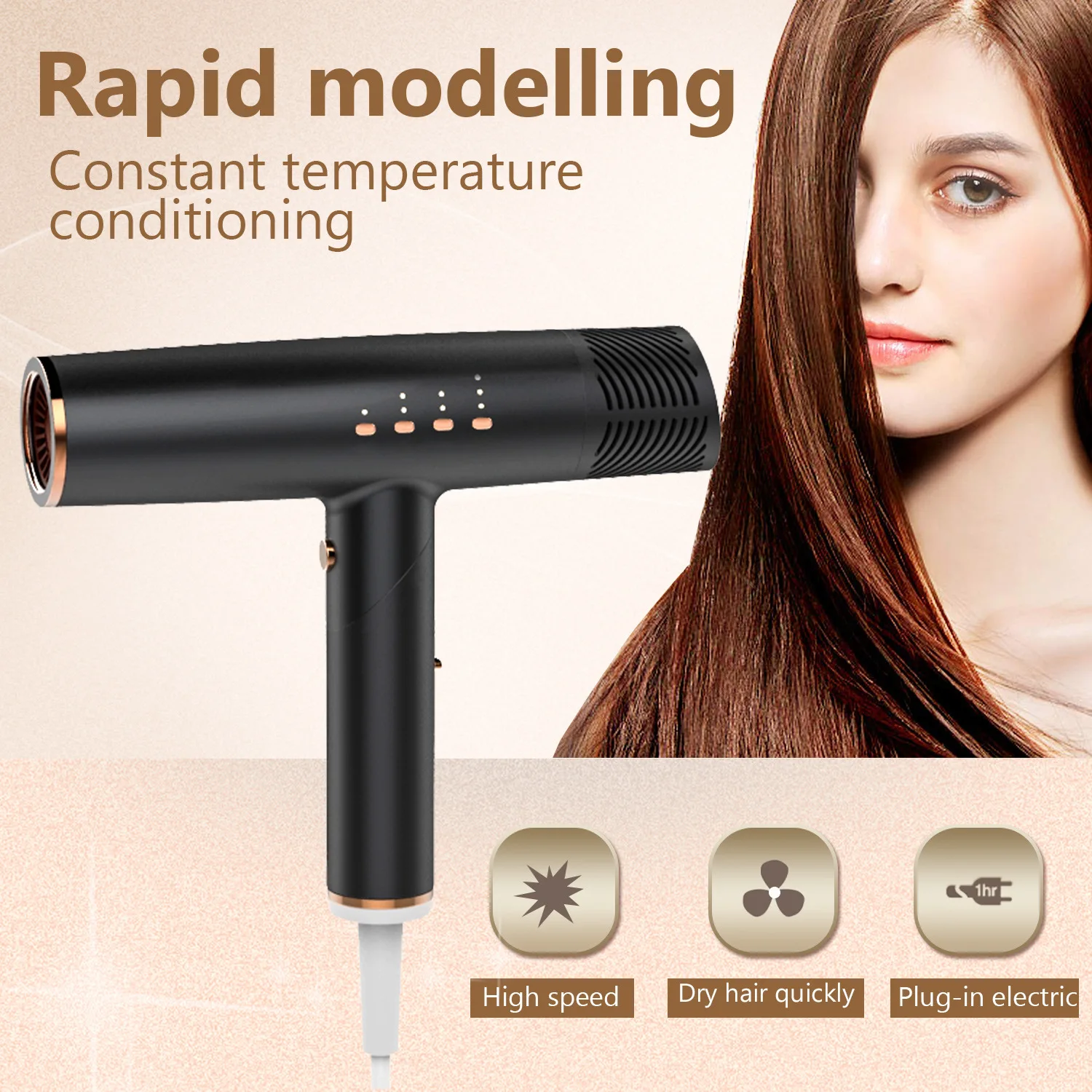 T-shape Hair Dryer High Power Negative Ionic Silent Blow Dryer Hot Cold Replace Type Hair Care Electric Hair Dryer