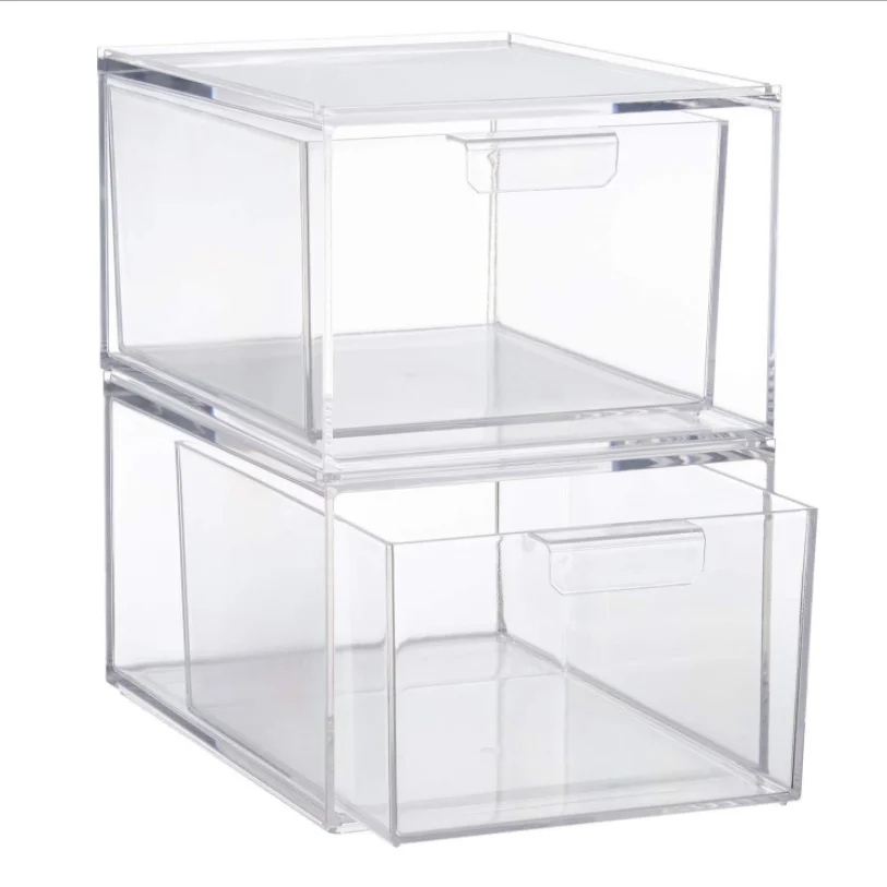 Transparent acrylic drawer box, Plexiglass push pull storage box, Transparent Stackable Cosmetic Organizer Drawers