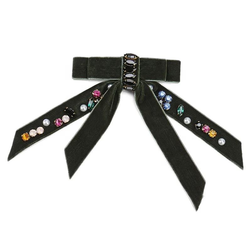 Oversize Girls Women Velvet Hair Bow Clips Fashion Head Wear Colorful Crystals Hair Accessories