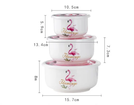 3pcs Ceramic Bowl Manufacturer Ceramic Fresh Seal Bowl Set With Plastic Cover Serving Bowls With Lids