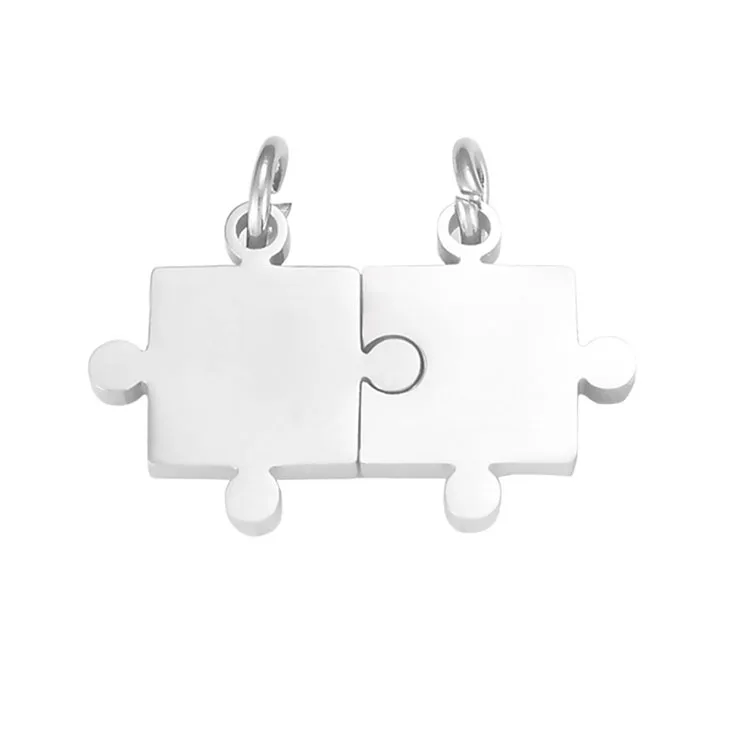 G2874 Wholesale Stainless Steel DIY Necklace Customized Laser Engraved Couple Blank Jigsaw Puzzle Piece Pendant Charm Jewelry